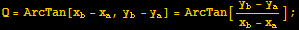 Q = ArcTan[x_b - x_a, y_b - y_a] = ArcTan[(y_b - y_a)/(x_b - x_a)] ;