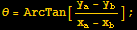 θ = ArcTan[(y_a - y_b)/(x_a - x_b)] ;