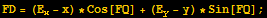 FD = (E_x - x) * Cos[FQ] + (E_y - y) * Sin[FQ] ;