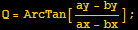 Q = ArcTan[(ay - by)/(ax - bx)] ;