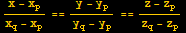 (x - x_p)/(x_q - x_p) == (y - y_p)/(y_q - y_p) == (z - z_p)/(z_q - z_p)