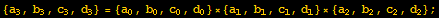 {a_3, b_3, c_3, d_3} = {a_0, b_0, c_0, d_0} × {a_1, b_1, c_1, d_1} × {a_2, b_2, c_2, d_2} ;