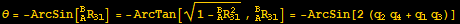 θ = -ArcSin[_A^BR_31] = -ArcTan[(1 - _A^BR_31^2)^(1/2), _A^BR_31] = -ArcSin[2 (q_2q_4 + q_1q_3)]
