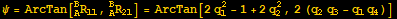 ψ = ArcTan[_A^BR_11, _A^BR_21] = ArcTan[2q_1^2 - 1 + 2q_2^2, 2 (q_2q_3 - q_1q_4)]