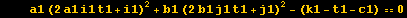 &nbsp;&nbsp;&nbsp;&nbsp;a1 (2a1 i1 t1 + i1)^2 + b1 (2b1 j1 t1 + j1)^2 - (k1 - t1 - c1) == 0