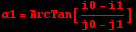 &alpha;1 = ArcTan[(i0 - i1)/(j0 - j1)]