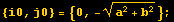 {i0, j0} = {0, -(a^2 + b^2)^(1/2)} ;