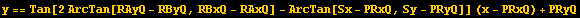 y == Tan[2ArcTan[RAyQ - RByQ, RBxQ - RAxQ] - ArcTan[Sx - PRxQ, Sy - PRyQ]] (x - PRxQ) + PRyQ