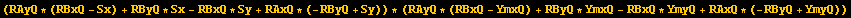 (RAyQ * (RBxQ - Sx) + RByQ * Sx - RBxQ * Sy + RAxQ * (-RByQ + Sy)) * (RAyQ * (RBxQ - YmxQ) + RByQ * YmxQ - RBxQ * YmyQ + RAxQ * (-RByQ + YmyQ))