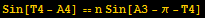 Sin[T4 - A4] == n Sin[A3 - π - T4]