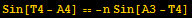 Sin[T4 - A4] == -n Sin[A3 - T4]