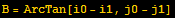 B = ArcTan[i0 - i1, j0 - j1]