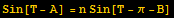 Sin[T - A] = n Sin[T - π - B]