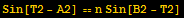 Sin[T2 - A2] == n Sin[B2 - T2]
