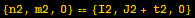 {n2, m2, 0} == {I2, J2 + t2, 0}