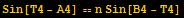 Sin[T4 - A4] == n Sin[B4 - T4]