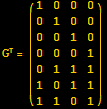 G = ({{1, 0, 0, 0}, {0, 1, 0, 0}, {0, 0, 1, 0}, {0, 0, 0, 1}, {0, 1, 1, 1}, {1, 0, 1, 1}, {1, 1, 0, 1}})