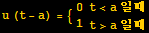 u (t - a) = {{{0}, {1}} {{t<a 일때}, {t>a 일때}}