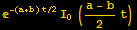 ^(-(a + b) t/2) I_0 ((a - b)/2t)