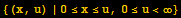 {(x, u) | 0≤x≤u, 0≤u<∞}