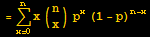 = Underoverscript[∑, x = 0, arg3] x ({{n}, {x}}) p^x (1 - p)^(n - x)