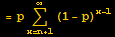 = pUnderoverscript[∑, x = n + 1, arg3] (1 - p)^(x - 1)