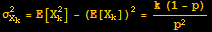 σ_X_k^2 = E[X_k^2] - (E[X_k])^2 = (k (1 - p))/p^2
