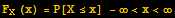 F_X (x) = P[X≤x] - ∞<x<∞