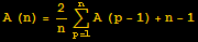 A (n) = 2/nUnderoverscript[∑, p = 1, arg3] A (p - 1) + n - 1