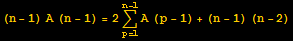 (n - 1) A (n - 1) = 2Underoverscript[∑, p = 1, arg3] A (p - 1) + (n - 1) (n - 2)