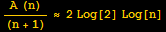 (A (n))/(n + 1) ≈ 2 Log[2] Log[n]
