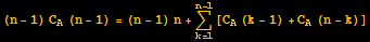 (n - 1) C_A (n - 1) = (n - 1) n + Underoverscript[∑, k = 1, arg3][C_A (k - 1) + C_A (n - k)]